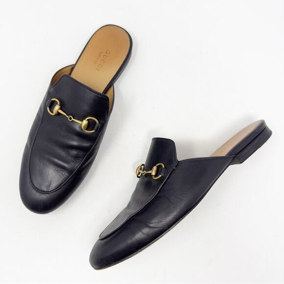 Gucci Princetown Black Leather Horsebit Mules Loafers 38 - Picture 2 of 10
